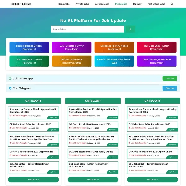 Job and Result Posting Website Template